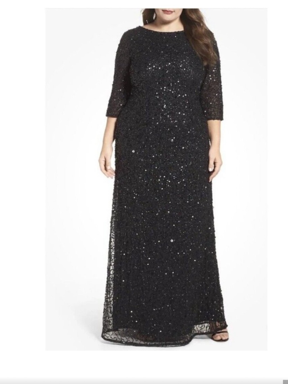 Adrianna Papell Black Sequin
Long Sleeve Gown Plus Size Black Evening Gown 18 W